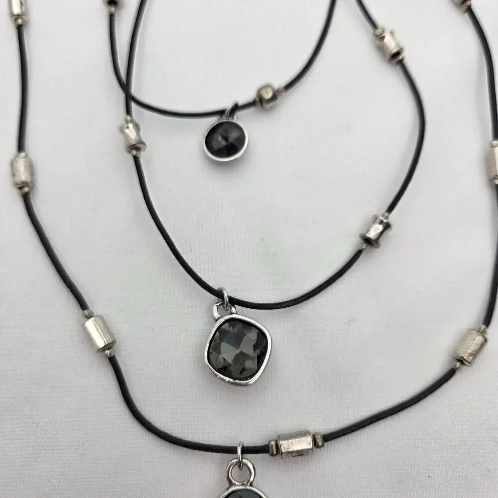 Artisan Smoky Quartz Style Statement Necklace - Leather & Silver-Tone